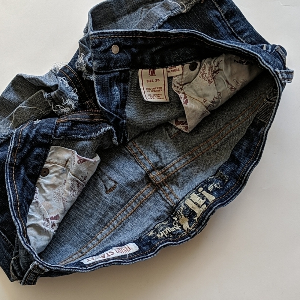 Western Festival Micro Shorts Denim Los Angeles Rising Starlet  Shorts Size 25 - Picture 5 of 12